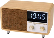 Retro Bluetooth Speaker Clock Radio with Fabric Grille&Wood Finish,Vintage FM Ra