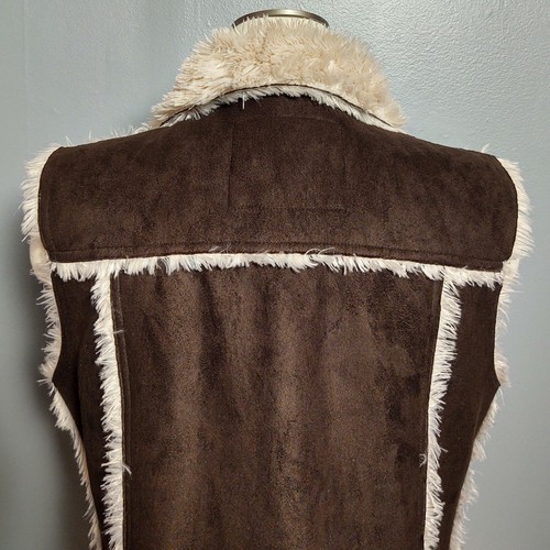 VTG Y2K Faded Glory Vest Faux Fur Lined Sueded Brown Women's Plus L (12/14) - Picture 9 of 17