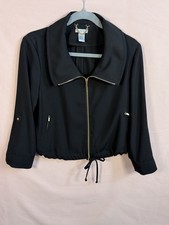 Cache Retro Small Black W Gold Accent Zipper Front Full Or 3/4 Sleeve Jacket