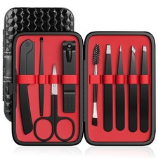 Tweezers Set, Hyxhappy 9 pcs Professional Stainless Steel Black and Red
