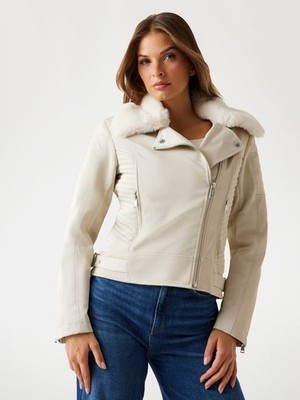 GUESS DAMEN BIKERJACKE MIT PELZ W5BL35W2820