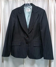 Collections For Le Suit Weekend Size 12 Black Teal Pin Stripe Blazer Teal Lined