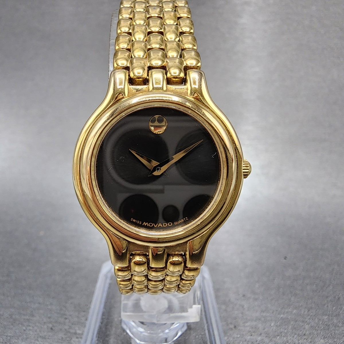Movado Museum Watch Women 25mm Black Dial Gold Tone Round 87-E3