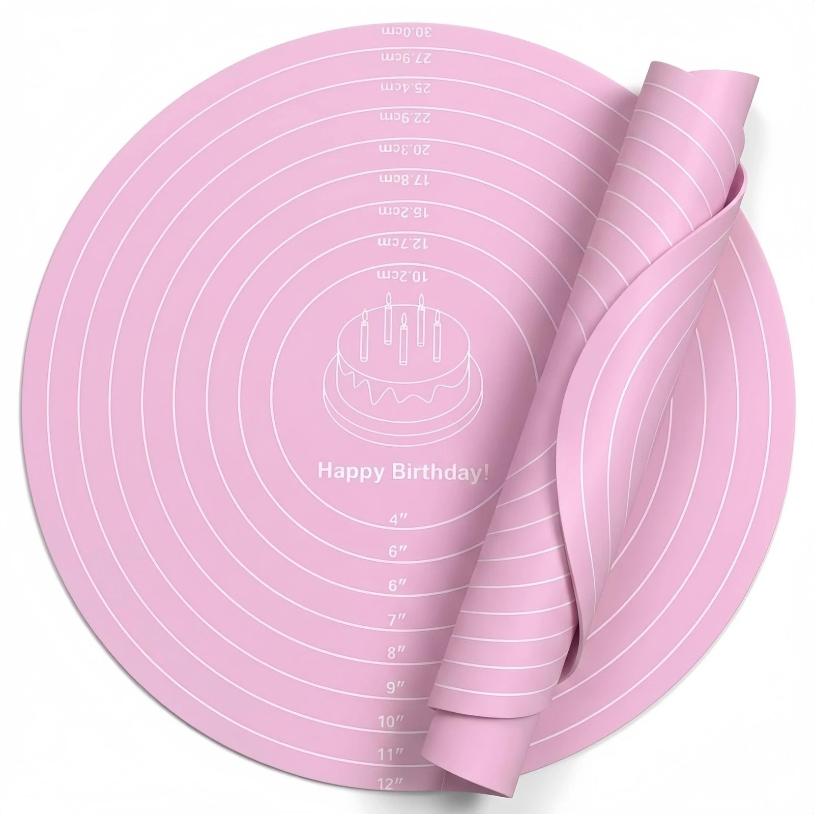 Rolling Mat for Baking, Round Silicone Pastry Mat with Measurements, Non Stic...