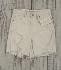 NWT Risen white high rise distressed mid thigh shorts size small 98 COTTON. NEW
