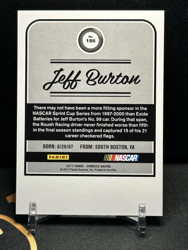 2017 Donruss NASCAR Nickname Variations Gold Foil /499 Jeff Burton (The Mayor) - Image 2 of 2