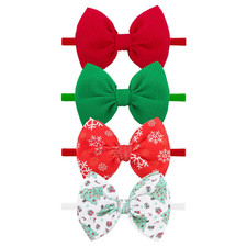 Christmas Baby Headbands Newborns Bows Red Green Printed Snowflake Baby Bows Nyl