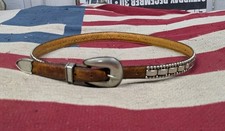 AL BERES Black Leather Studded Wester Belt Sterling Silver Plate size 36 USA