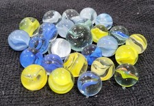 Vintage Lot Of Glass Cats Eye Marbles And One Irregular Clear Blue Shooter 862
