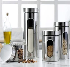 Quality 4pc Stainless Steel Canister Set for Kitchen Counter with Glass Windo...