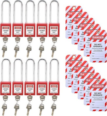 RealPlus Lockout Tagout Locks Set - 10 Red Lockout Locks Keyed Different