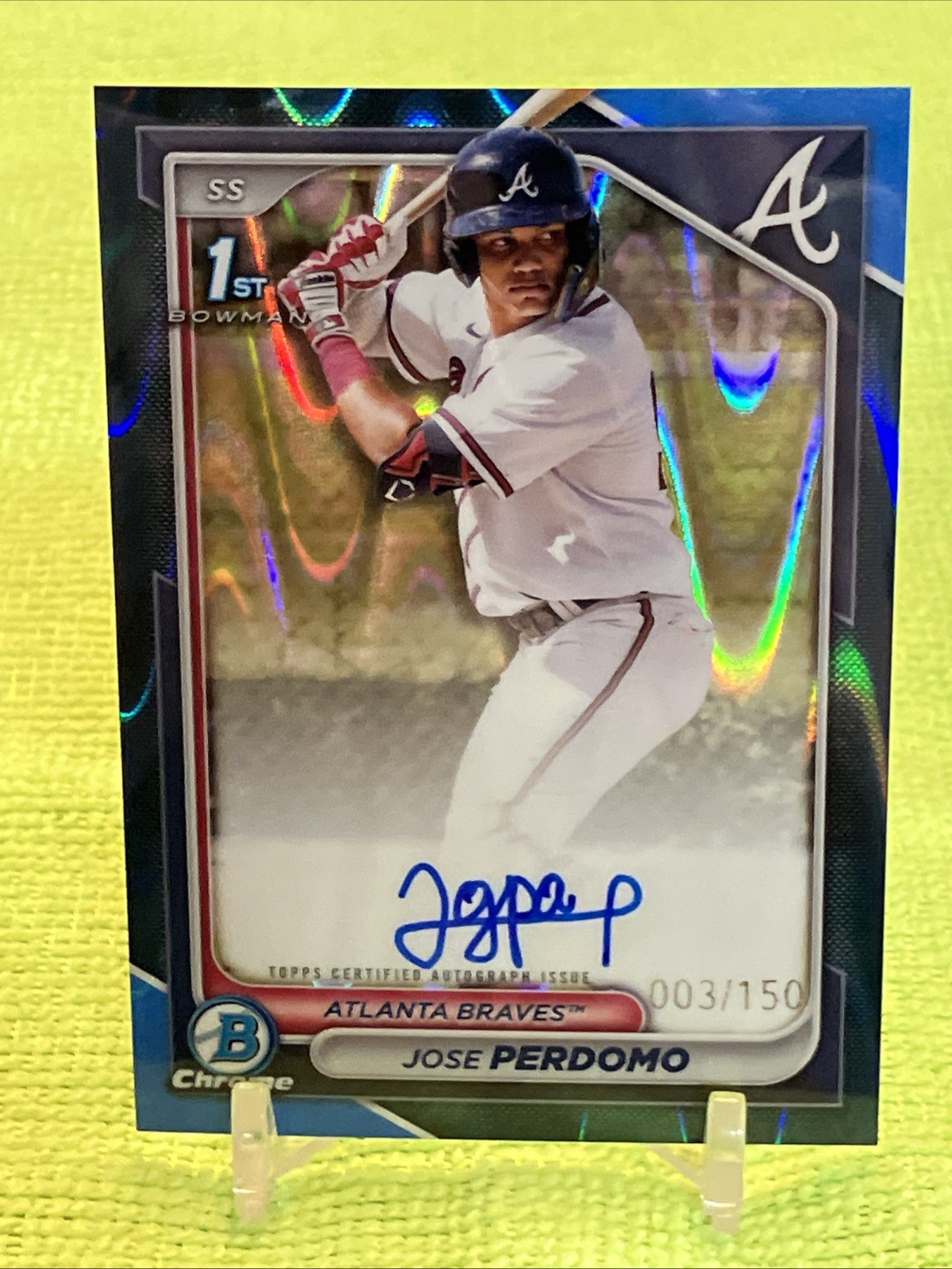 /150 Jose Perdomo 1st AUTO 2024 Bowman Chrome #CPA-JP BLUE RAYWAVE REFRACTOR