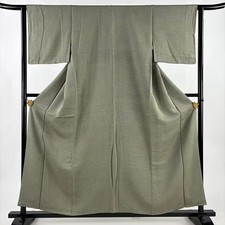 JAPANESE KIMONO EDO KOMON GREY-GREEN 157.5cm 5 ft 2 in PURE SILK AA7714