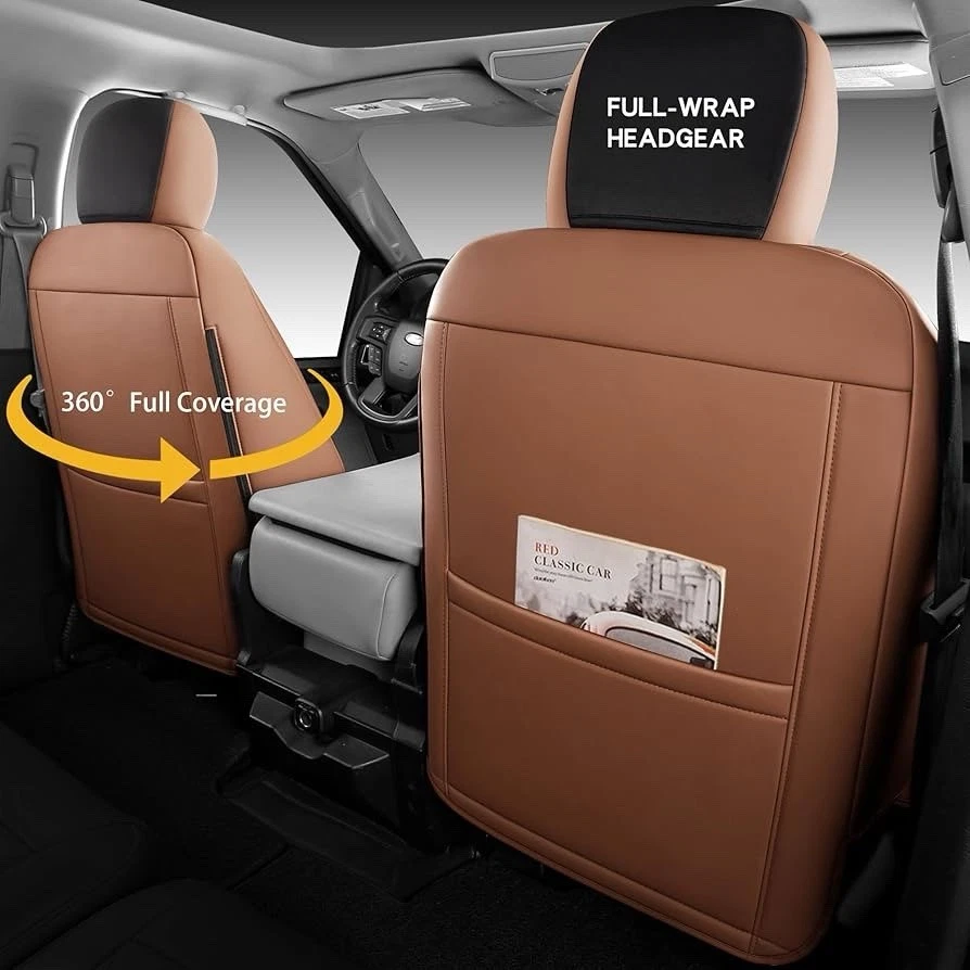 F150 Seat Covers, Napa Leather, Custom fit 2015-2020 F150 Full Set Brown - Image 3 of 4