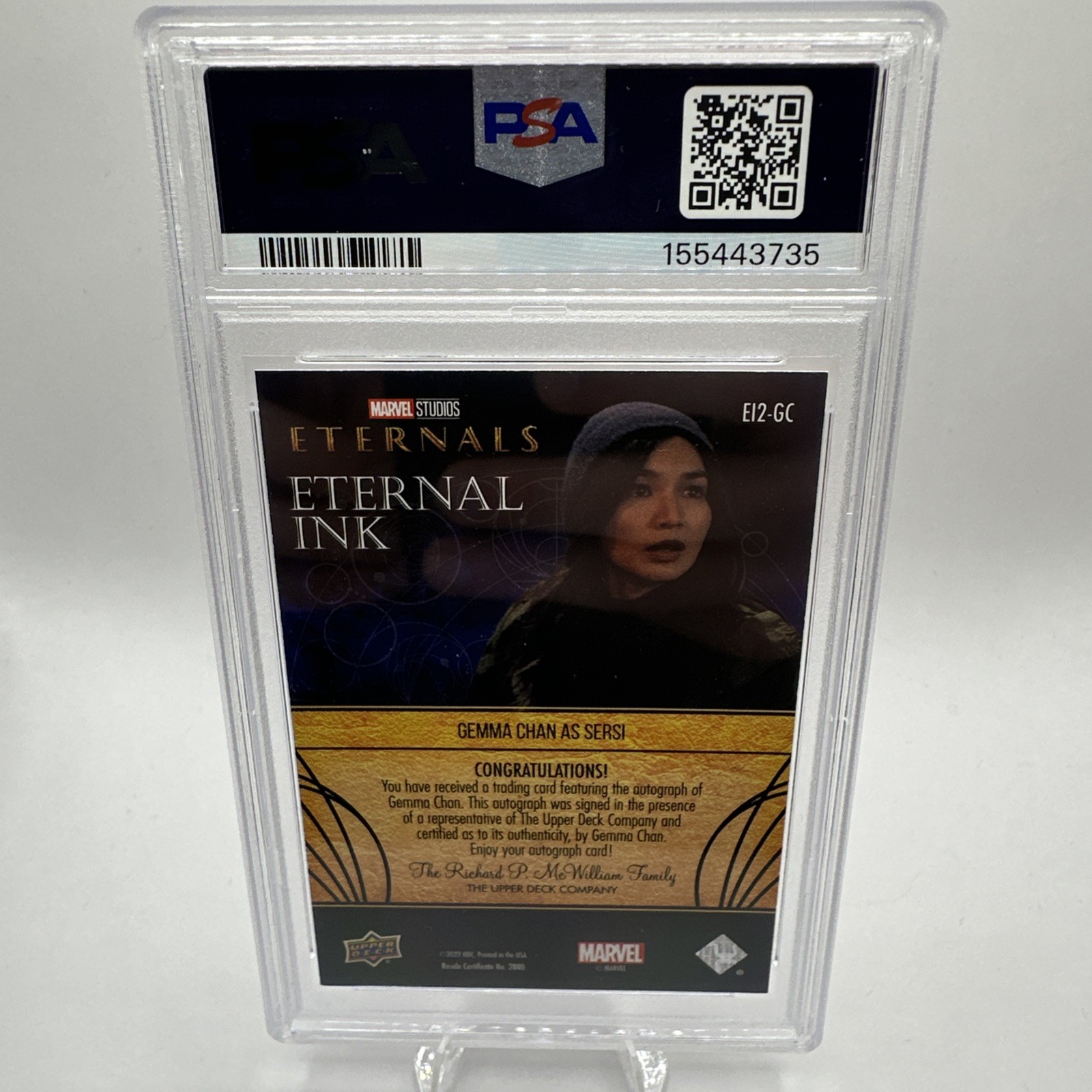 2023 Upper Deck Marvel Eternals #E12-GC - Gemma Chan as Sersi Eternal Ink Auto view 6