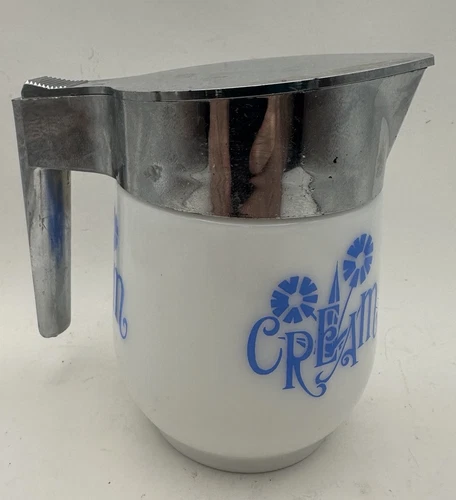 Vintage Gemco Blue Cornflower/White Milk glass Creamer