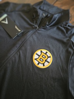 NHL BOSTON BRUINS ANTIGUA BRAND BLACK TRIBUTE QUARTER ZIP IN WOMENS MEDIUM