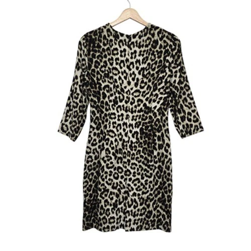 rag & bone Dress Womens 2 Leopard Print Silk Lined Sheath 3/4 Sleeve Made in USA - Image 3 of 4