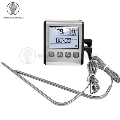 Digital Food Thermometer Temperature Meter Timer Meat Probe For Cooking BBQ