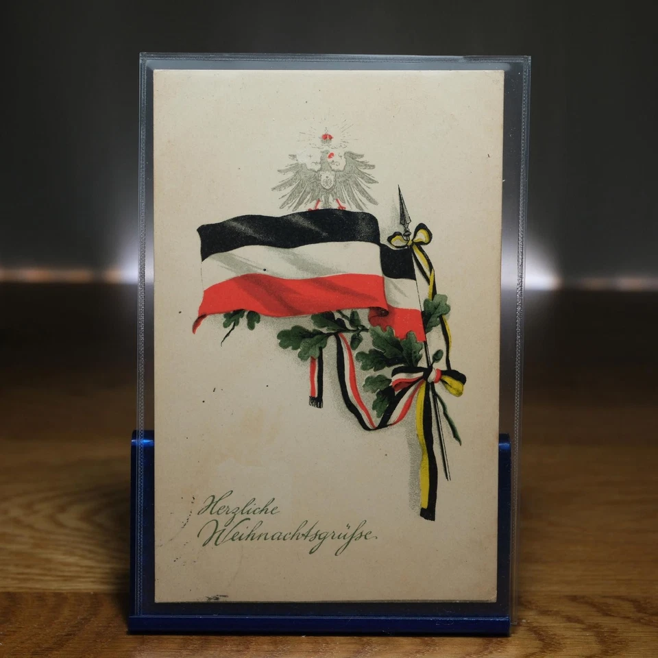 Patriotische Weihnachten Flagge Reichsadler 1915 Mülheim Krefeld WWI gel. AK - Bild 1 von 4