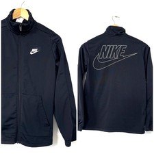 Nike Youth Large Black Track Jacket Big Swoosh Logo Back Print Athletic Full Zip