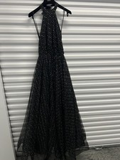 Windsor Black Glitter Tulle Halter Maxi Dress Gown Rainbow Sparkle Women's