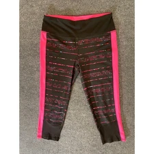 RBX Active Capri Leggings Womens L Black Pink Striped Workout Athletic Gym