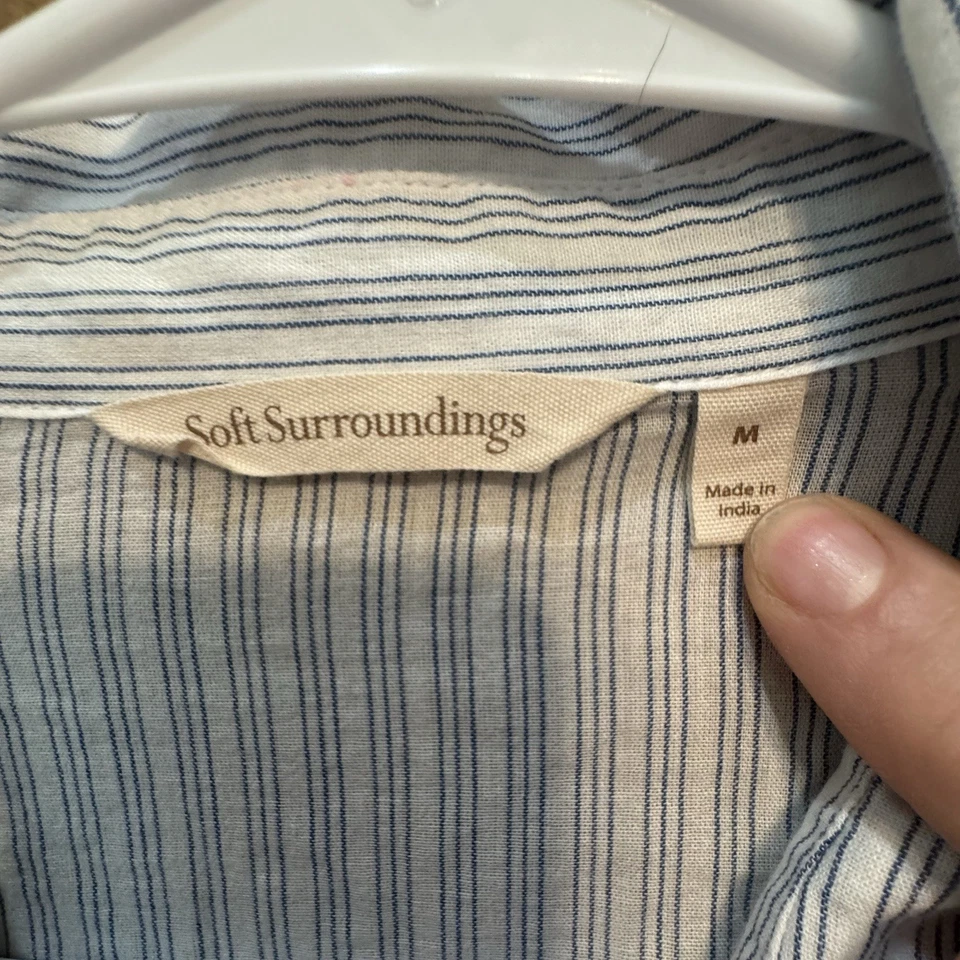 Camisa Blusa Top Soft Surroundings Bordada a Rayas Con Botones Para Mujer’s M Foto 3 de 4