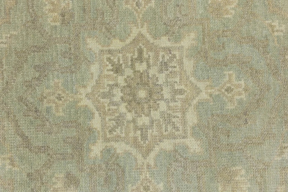 8x8 ft Handmade Floral Transitional Square Oriental Rug Muted Aqua Green Carpet - Image 2 of 4