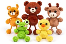 Handmade Crochet Animal Doll Set   5 Piece Amigurumi Animals, Cute Crochet Plush