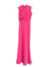 Alexander McQueen Silk Maxi Dress Pink Jewel Neck Halter Draped Italy Size 42