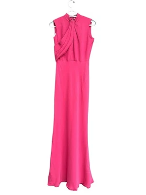Alexander McQueen Maxi Vestido de Seda Rosa Joya Cuello Halter Drapeado Itali... - Imagen 1 de 4
