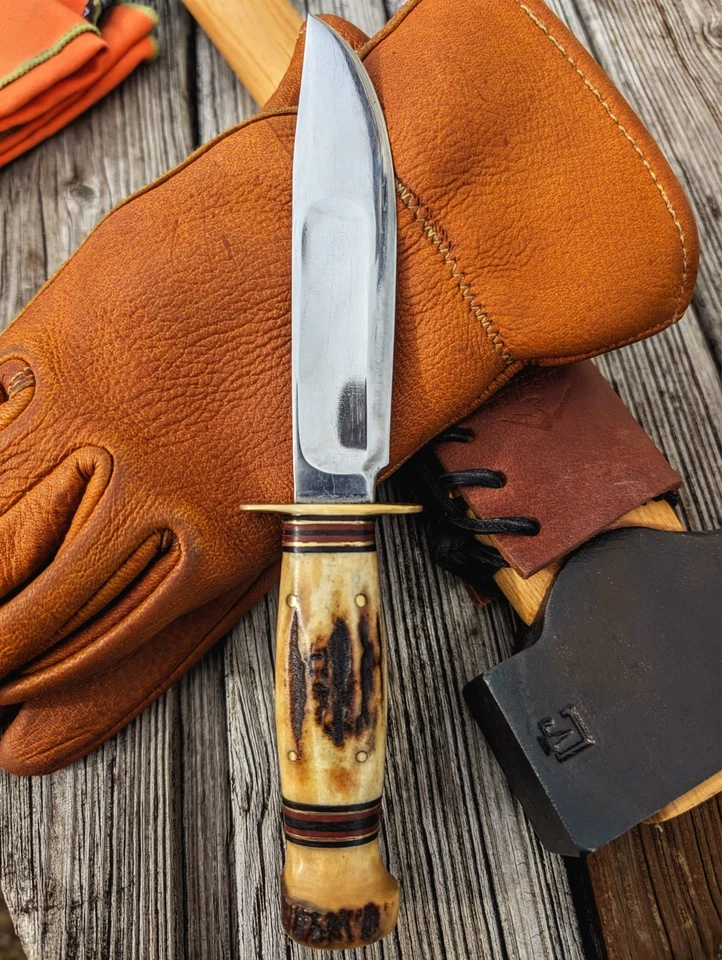 MUY BONITO CUCHILLO DE CAZA VINTAGE 1915 CANICAS GLADSTONE CIERVO BOWIE Y FUNDA Foto 4 de 4