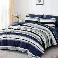 Queen Comforter Set 7 Pieces Blue Comforter Set Queen Soft Striped Bed in a Bag