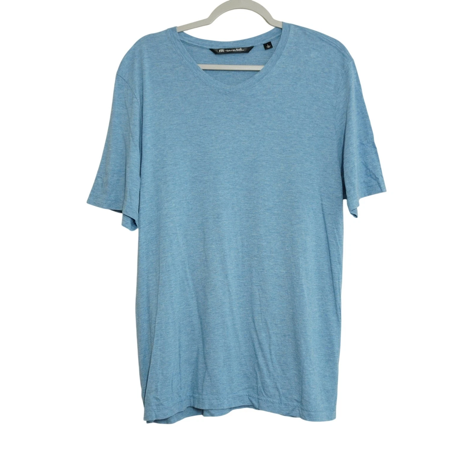TravisMathew Men's Size Large V-Neck T-Shirt Blue Heathered Modal Cotton Blend