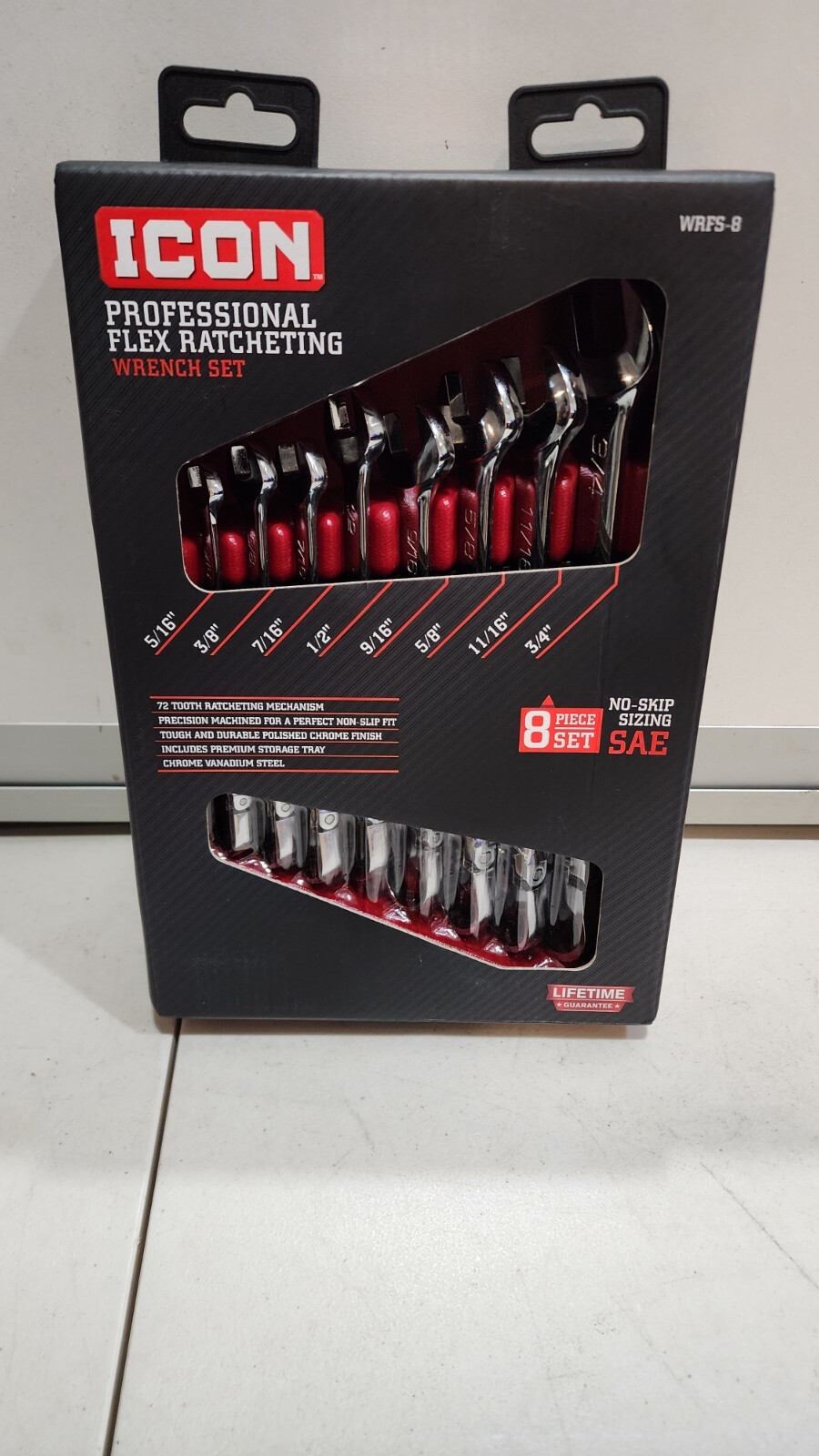 Icon WRFS8 SAE Professional Flex Ratcheting Wrench Set 8 Pcs