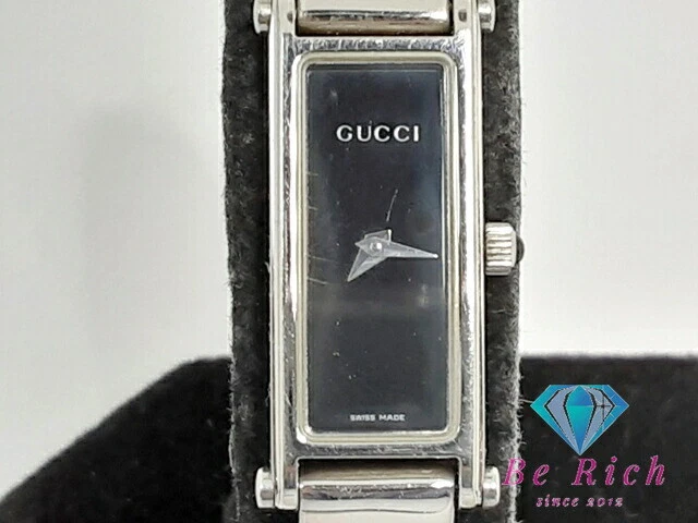 Montre Bracelet Montre Femme GUCCI 1500L Noir Argent SS Respiration Rectangulaire