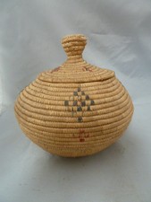 Native American Weave Covered Bowl. Very Nice Design. Approx 7.5" T X 7" Diam