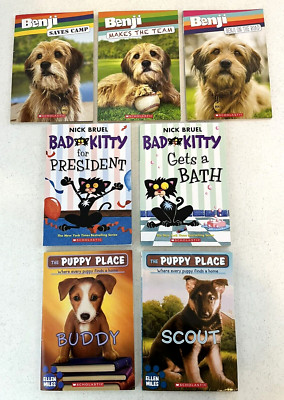 Lot Of 7 ~ Dogs & Cats Children's Paperback Books ~ Benji-Puppy Place-Bad Kitty