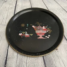 Vtg Pilgrim Art Toleware Serving Tray Hand Painted Wine Fruit Bowl #500 Tole