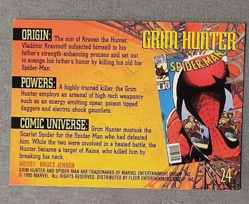 Grim Hunter 1995 Fleer Ultra Spider-Man #24 Marvel Cards - Picture 2 of 2