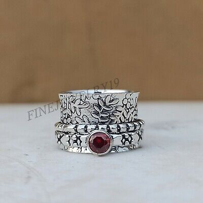 Details about   Garnet Ring Solid 925 Sterling Silver Spinner Ring Meditation Jewelry NS85