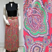 Vintage 1960's PAISLEY PRINT MAXI DRESS with BELT - Size S/M - EUC