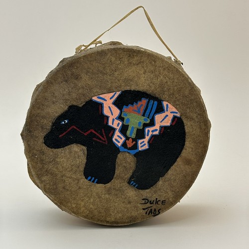 Dulce Taos Pueblo Rawhide Bear Drum Vintage Native American - 第 1/13 張圖片