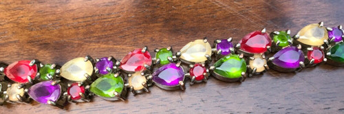 VINTAGE FRUIT SALAD RHINESTONE BRACELET OPEN BACK