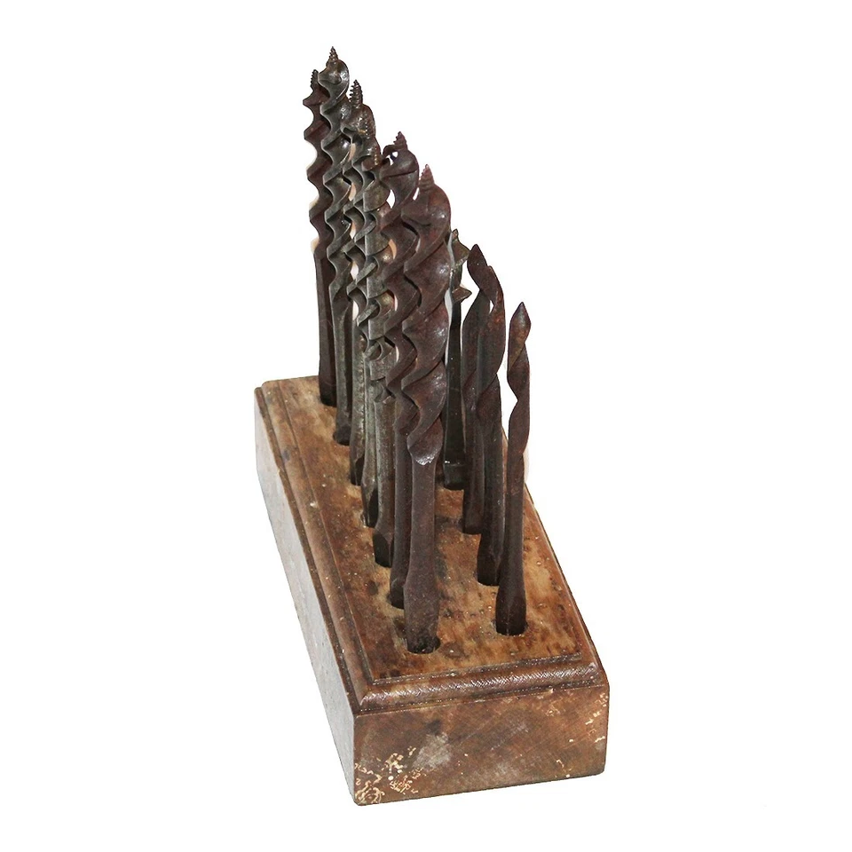 Outil ancien présentoir à mèches de chignole / villebrequin + 13 mèches à bois - Photo 4/4