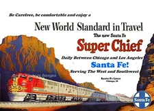 Santa Fe Railroad  Scenic Super Chief  Ad Train Poster Chicago LA  Art Print 