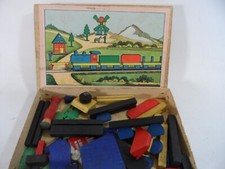 Louis Engel Blumenau Steckspiel Eisenbahn 1930 Holzbaukasten Baukasten Miniatur