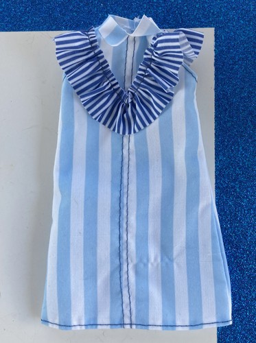 Barbie Fashionistas Blue White Stripe Ruffle Print Dress fits CURVY Barbies