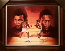 Muhammad Ali Joe Frazier Ron Lewis Boxing Lithograph 24x18 Oversized Signed JSA 